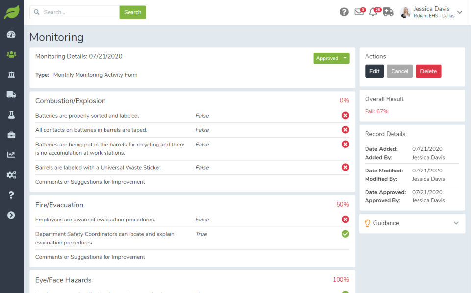 screenshot of Reliant EHS